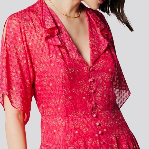 EQUIPMENT PARIS LIGHTWEIGHT SILK MIDI DRESS BUTTON FRONT 6 SMALL FLOWY FEMININE - Picture 2 of 13